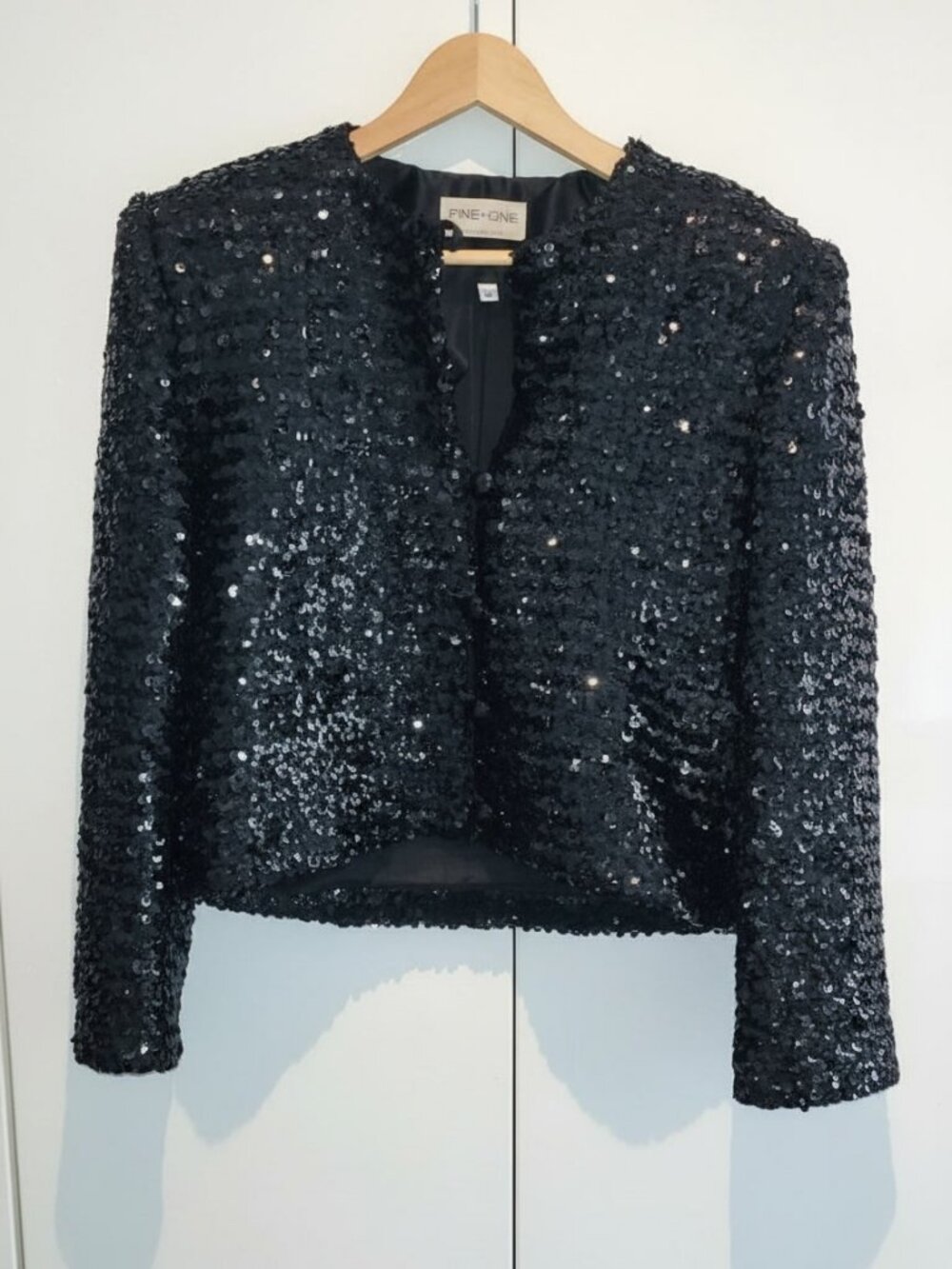Vintage 80s Maximalist Colarless Cropped Back Sequin Jacket Size 8